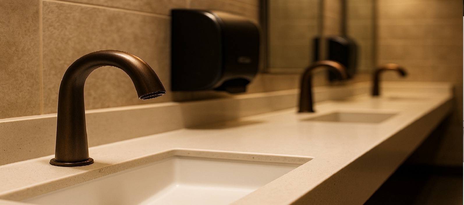 Fontana touchless faucets in commercial restroom � image 1